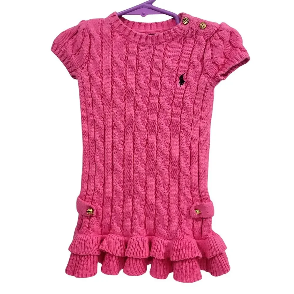 Ralph Lauren Pink Cable Knit Sweater Dress Size 12‎ months